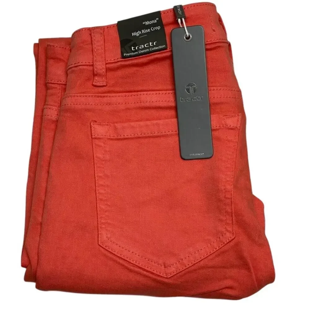 Tractr Women's Mona High Rise Ankle Length Coral Pink Jeans Size 12/31 NWT